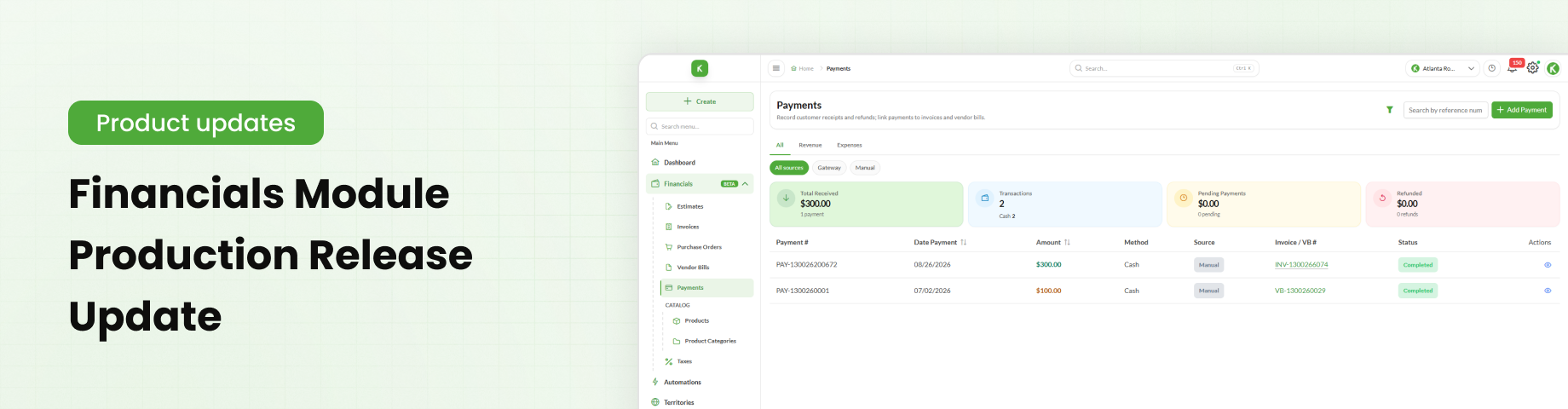 Financials Module – Production Release Update