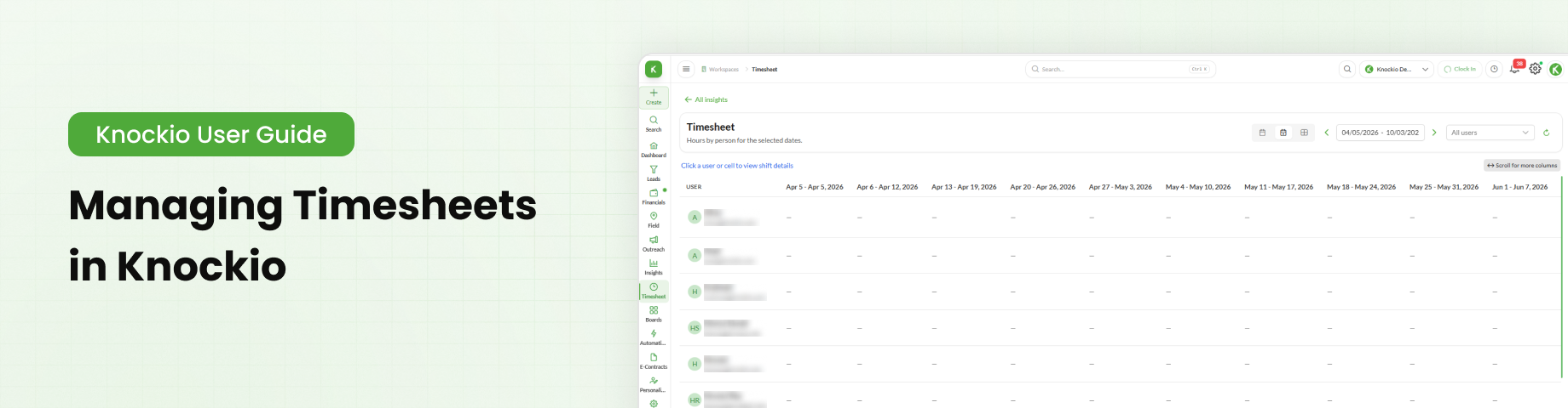 Managing Timesheets in Knockio