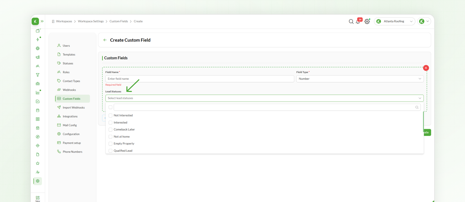 Assigning Custom Field to Statuses