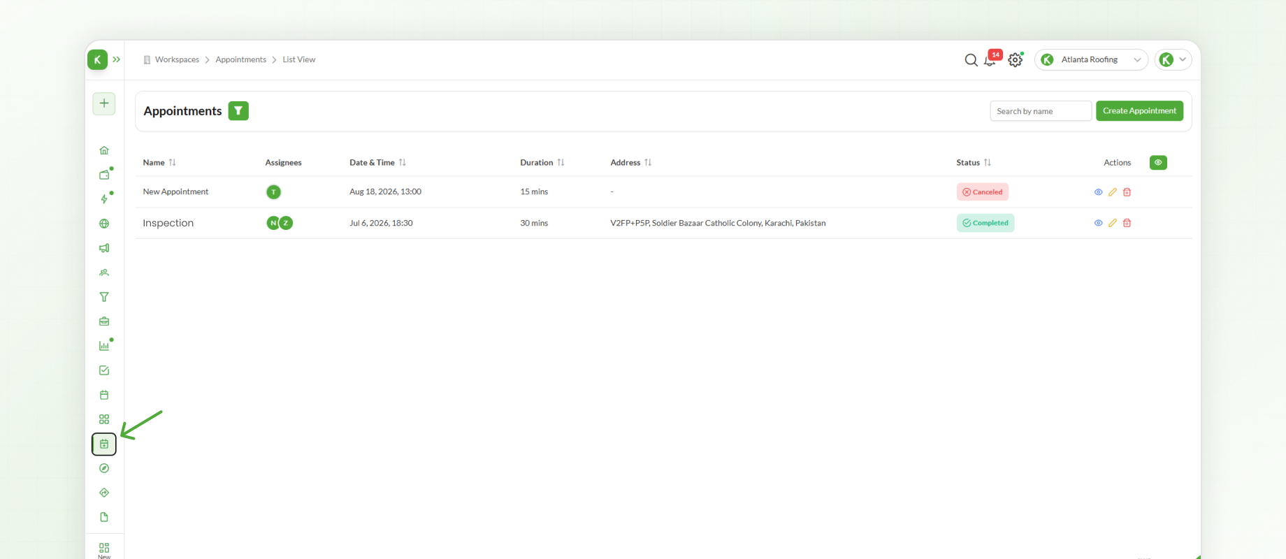 Accessing the Appointments Module