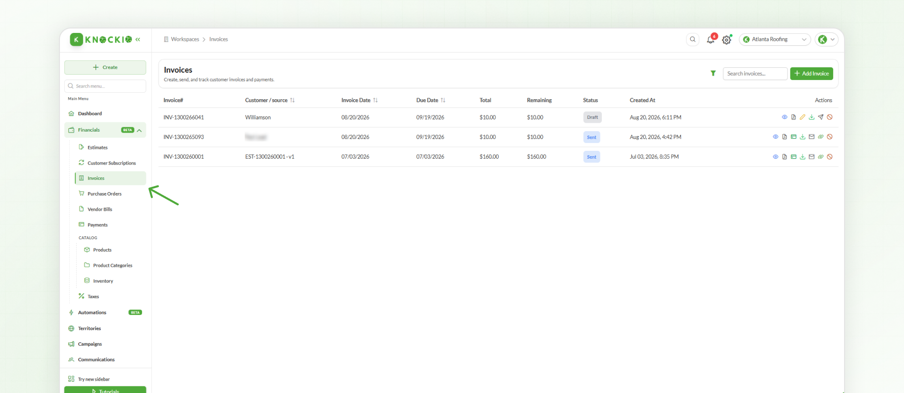 Invoice Module in Knockio