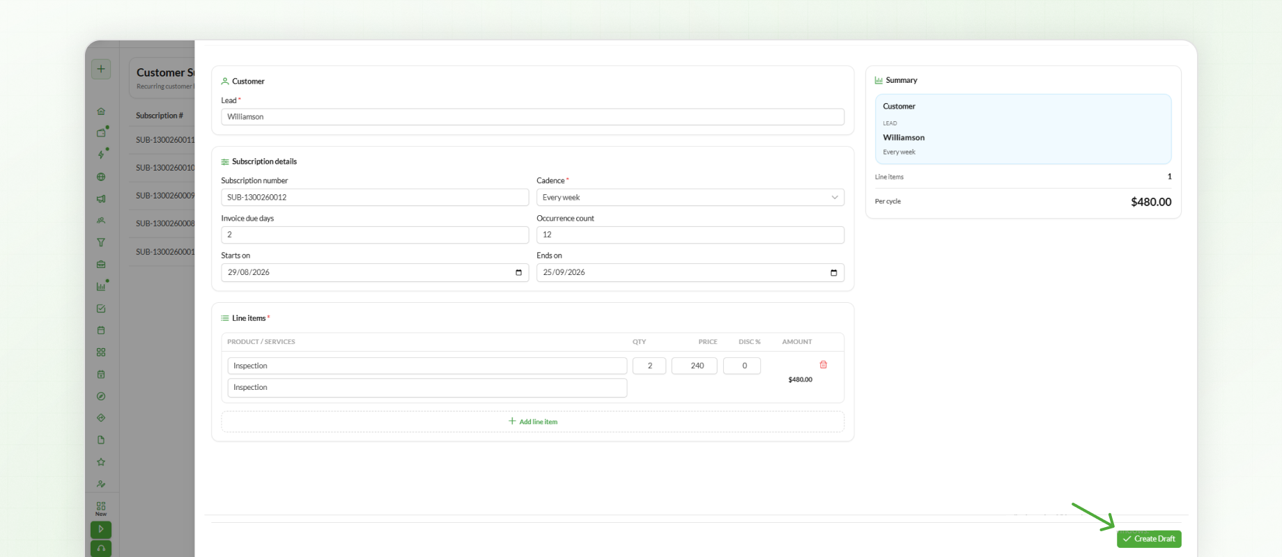 Creating Subscription Draft