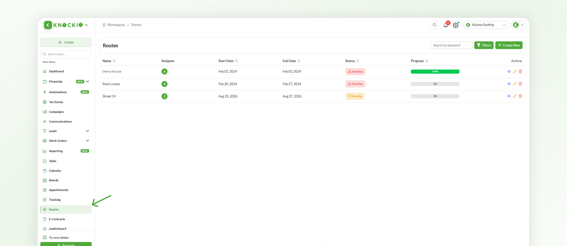 Accessing the Route Module in Knockio