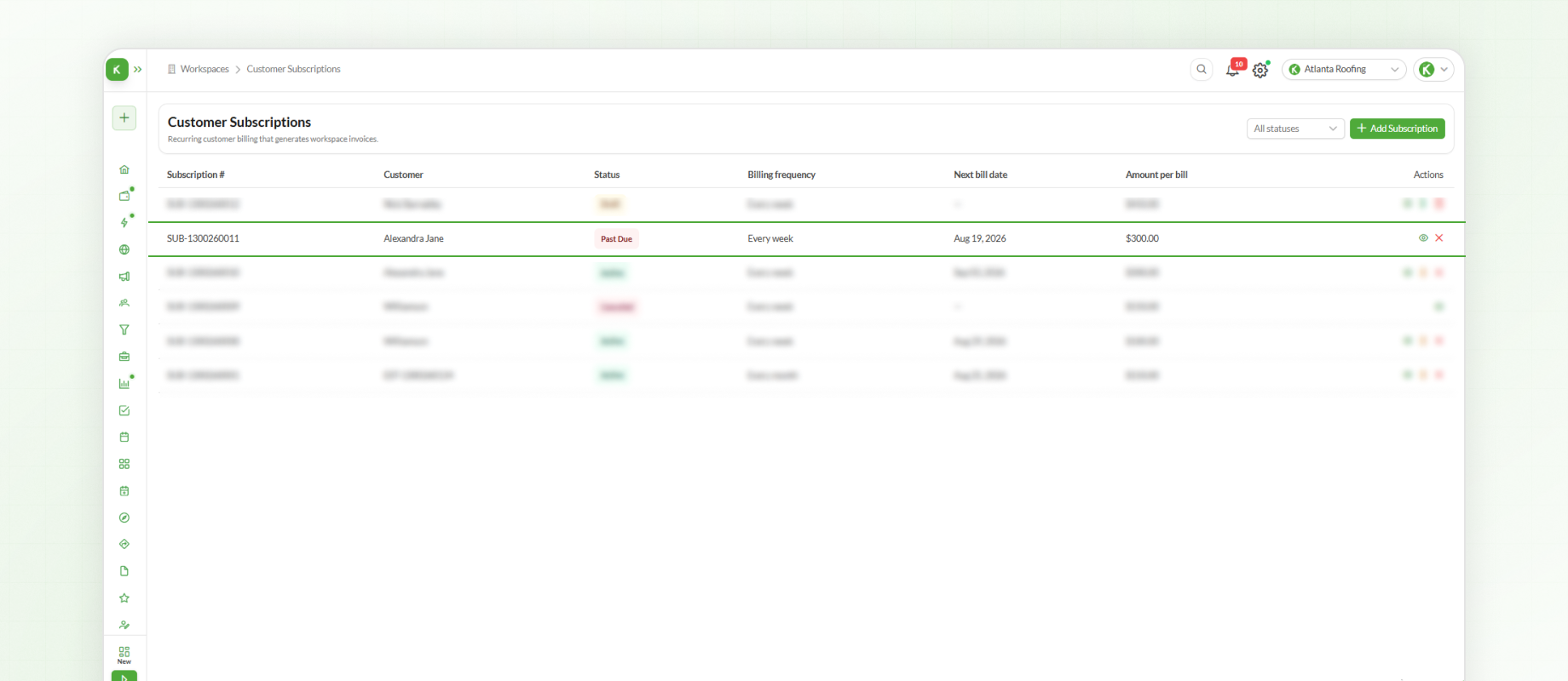 Managing Past Due Subscription