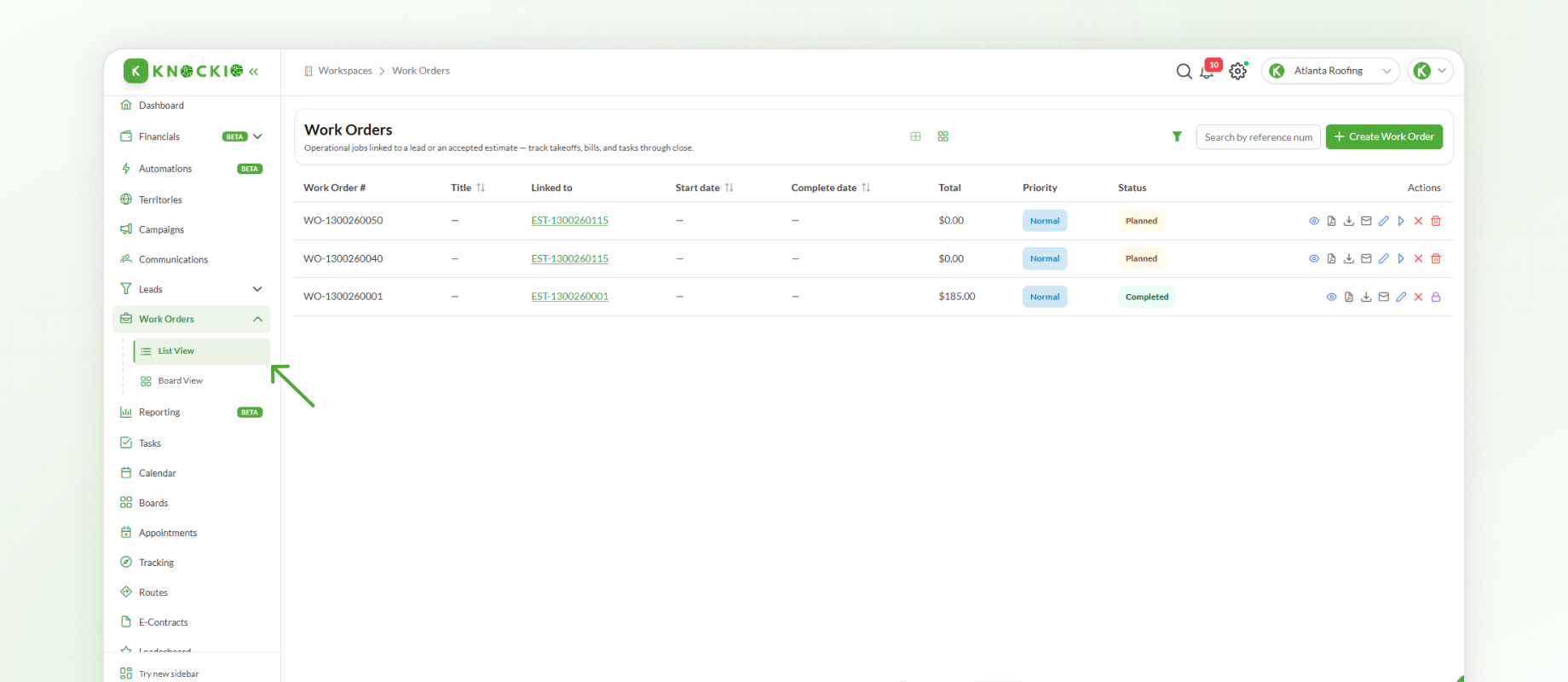 Work orders module in Knockio