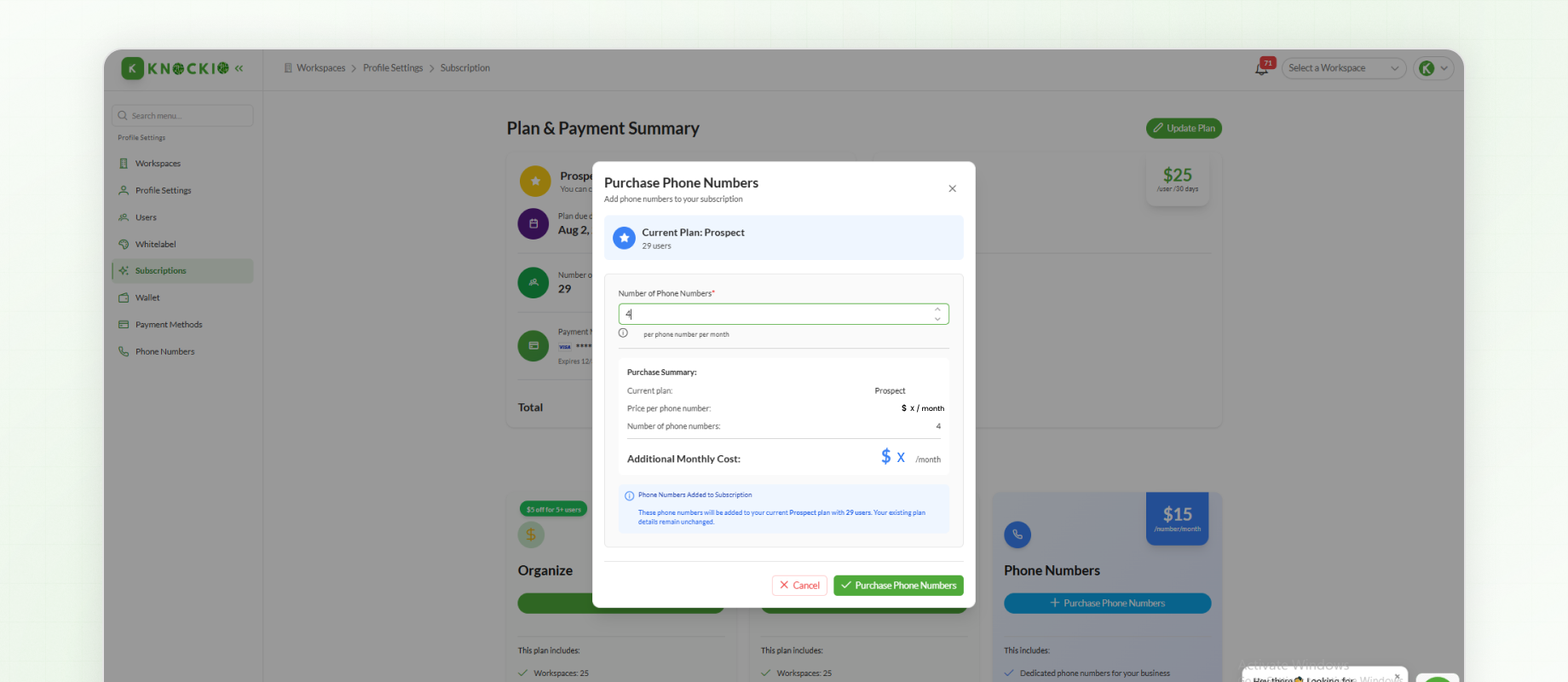 Purchasing Phone Numbers