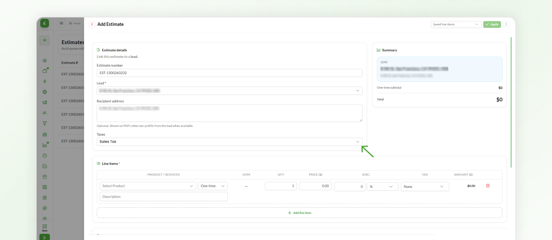 Taxes in Estimate module