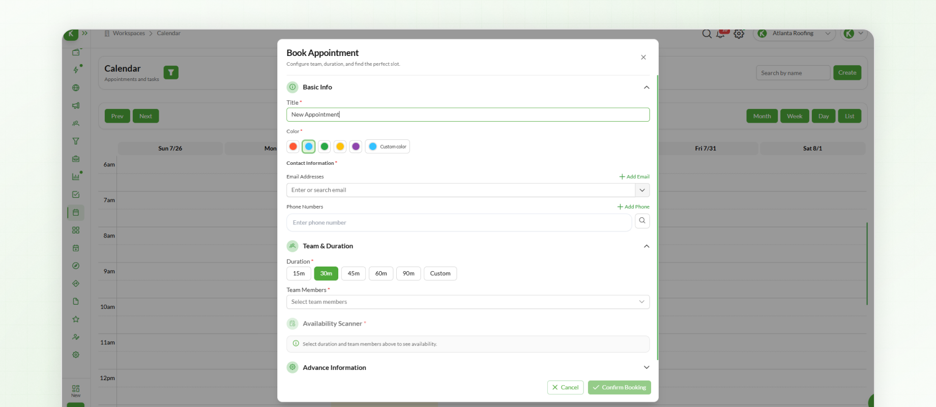 Creating appointments through calender