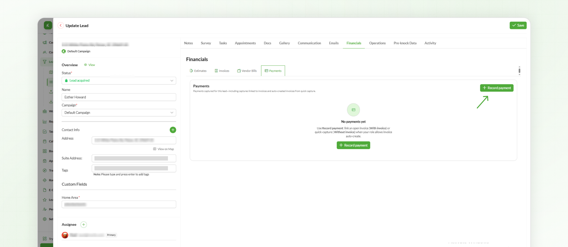 Adding Payment From Lead