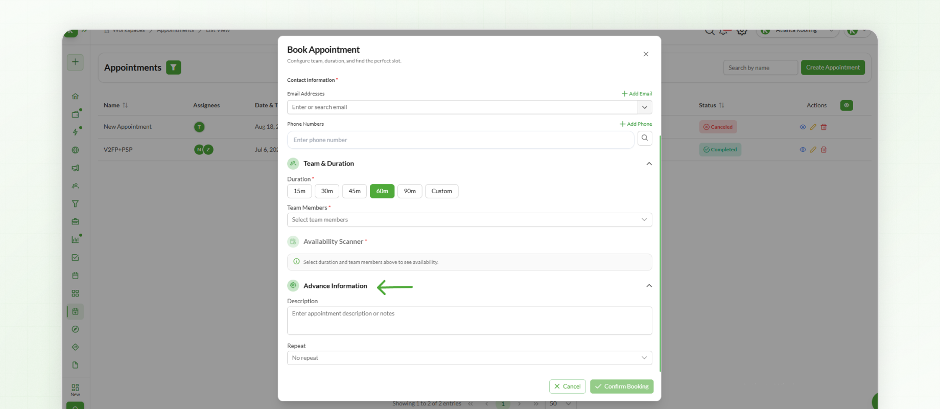 Advance Appointments Settings