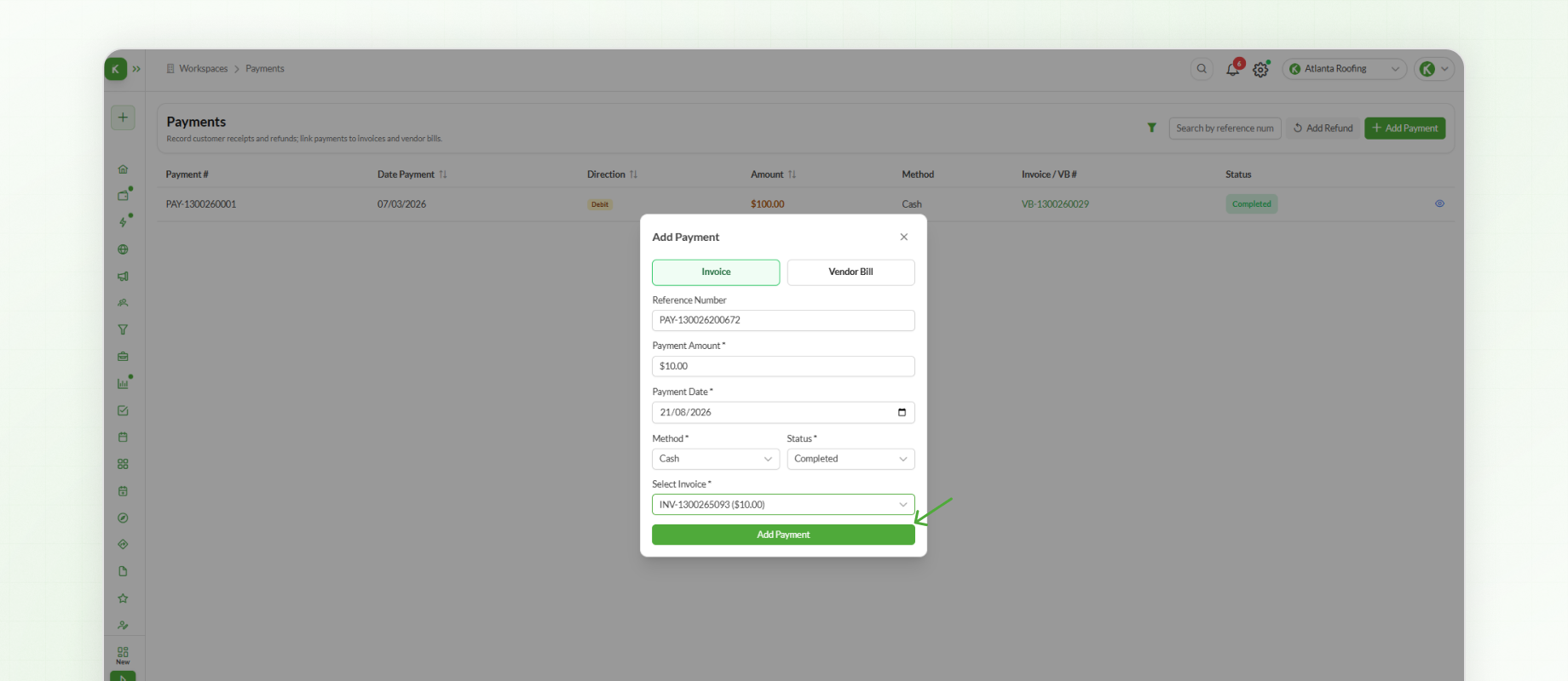 Add Payment in Knockio