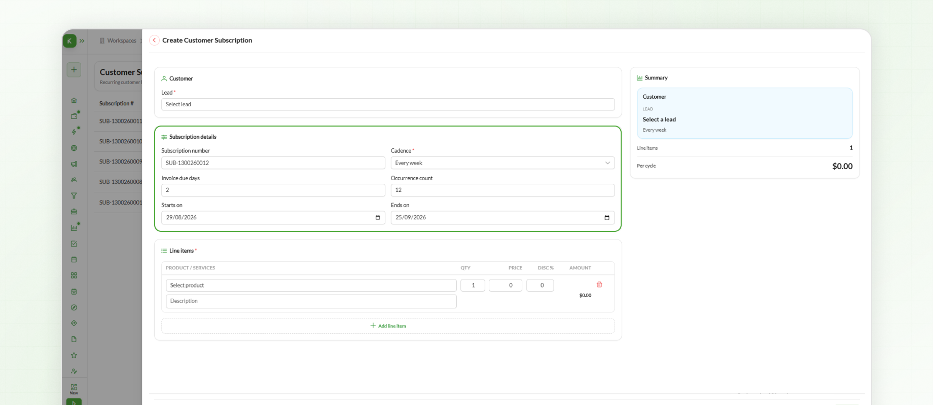 Adding Subscription Details