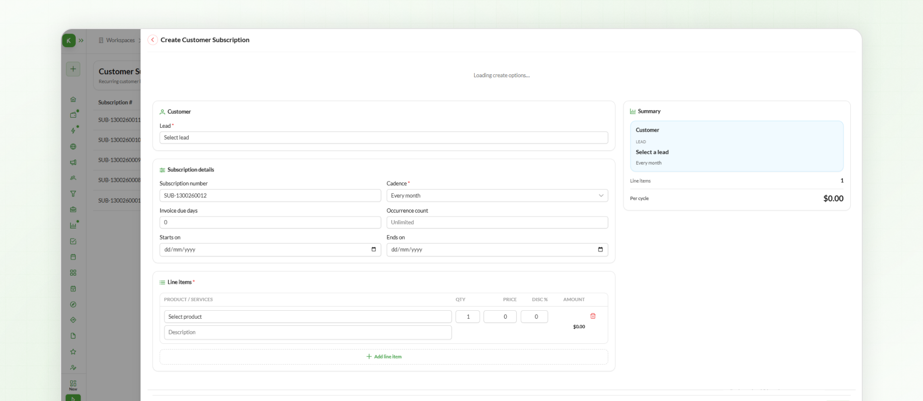 Creating Customer Subscription