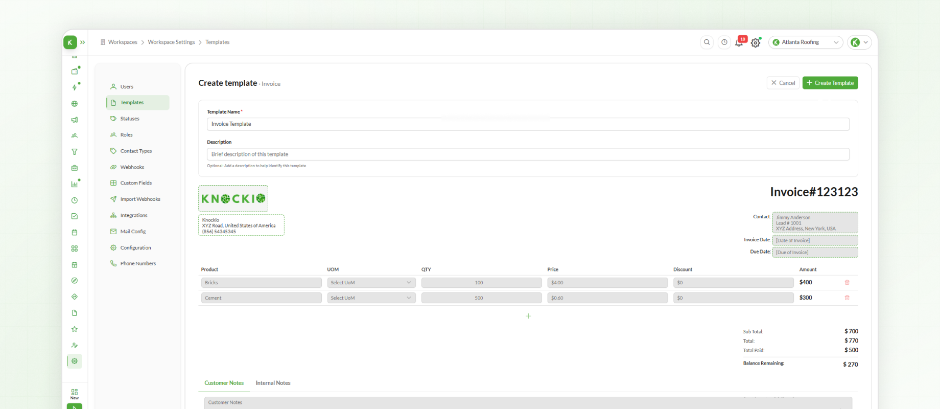 Template Module in Knockio