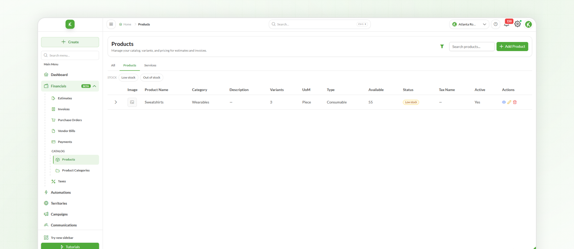 Combined Product Listing and Inventory