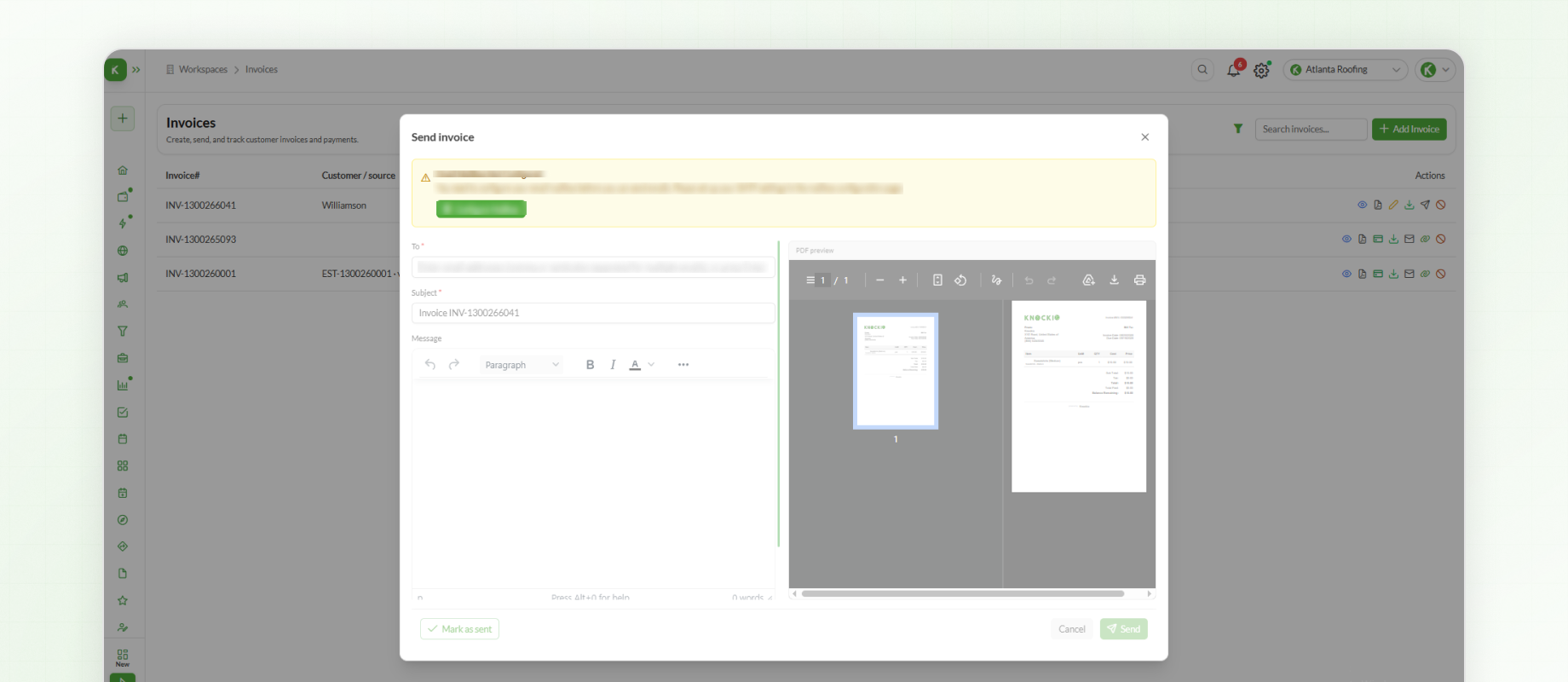 Sending invoice
