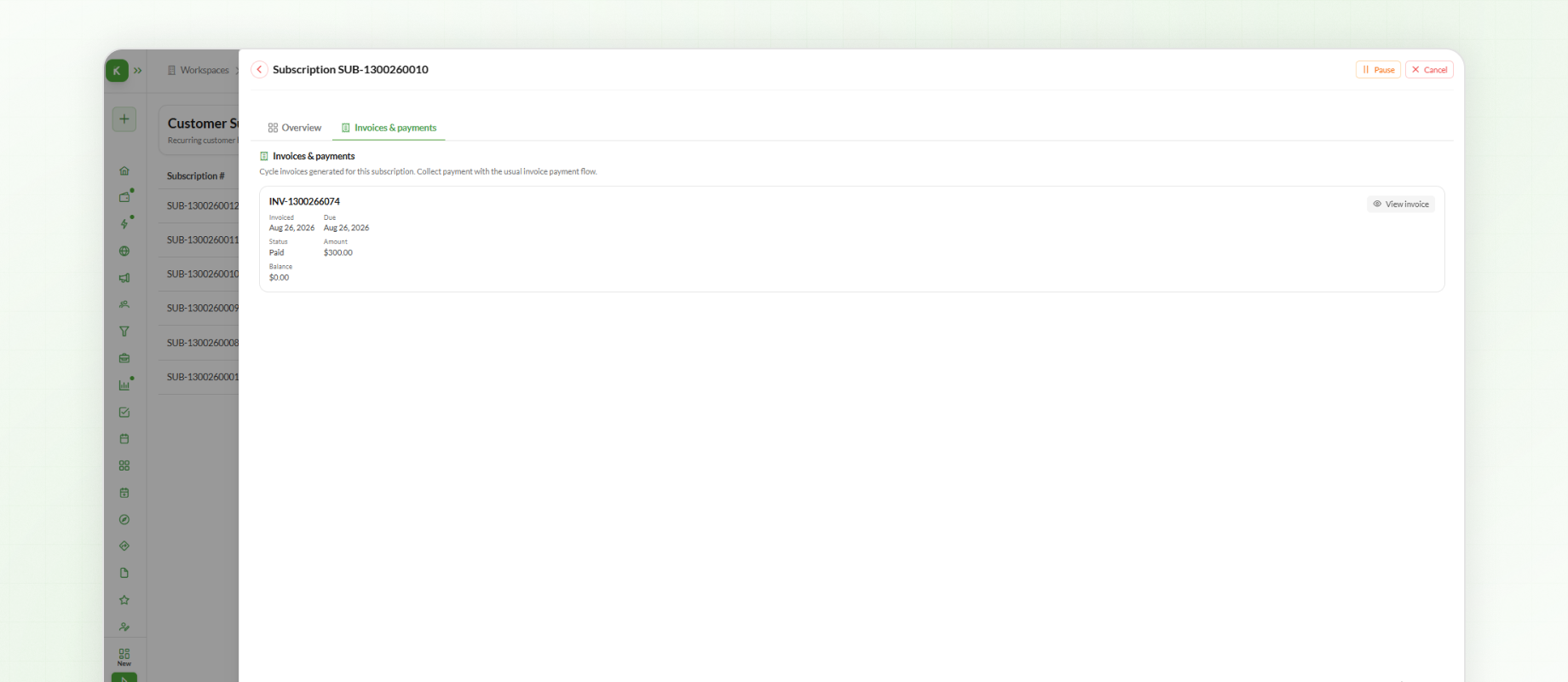 Activating invoice generation