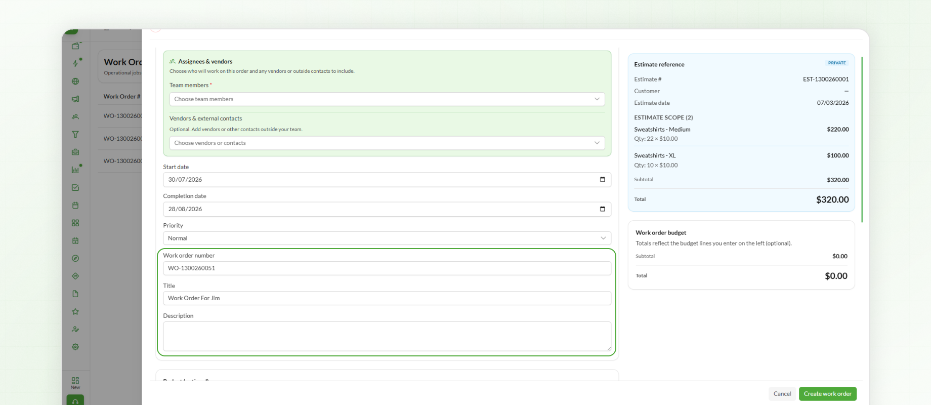 Completing work order