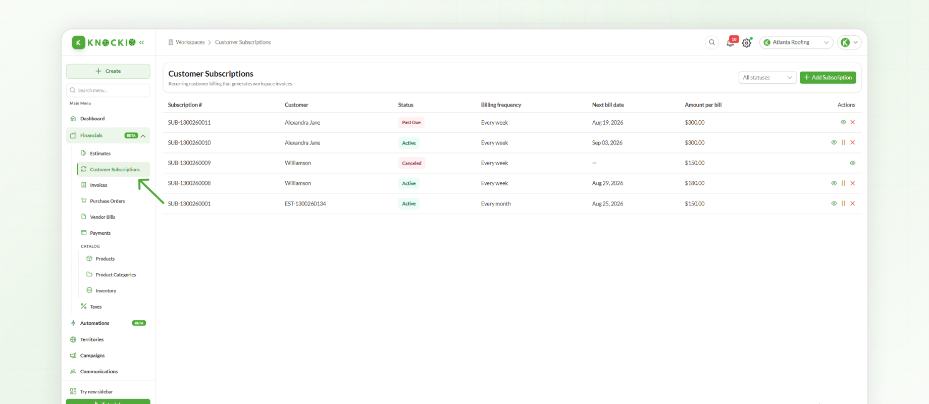 Customer Subscription Module
