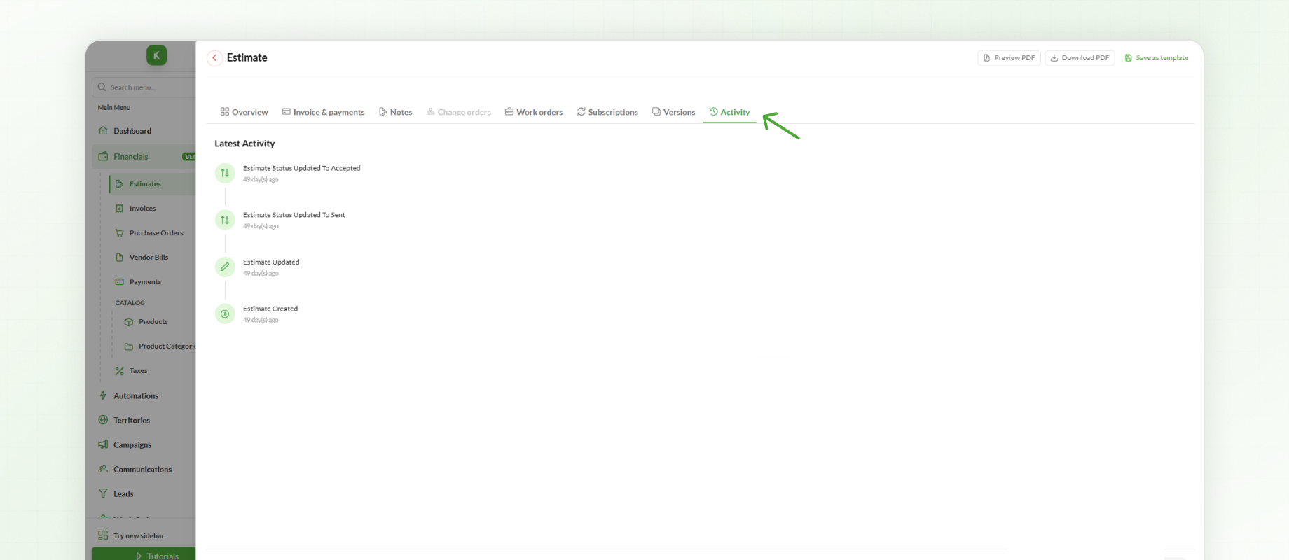 Activity Tab Update
