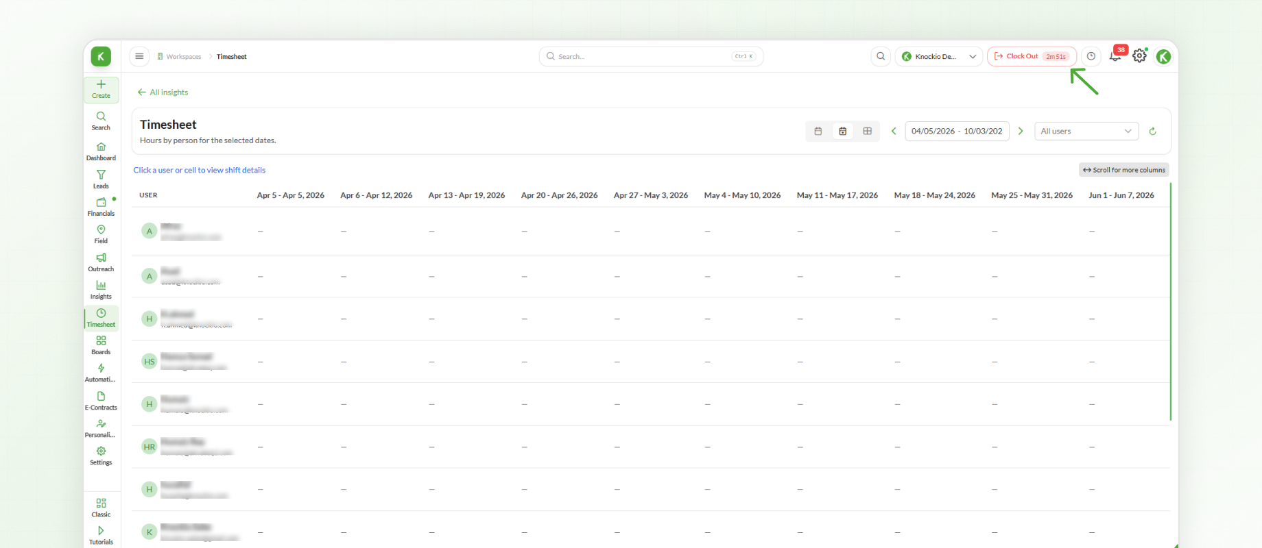 Timesheet Clocking Out