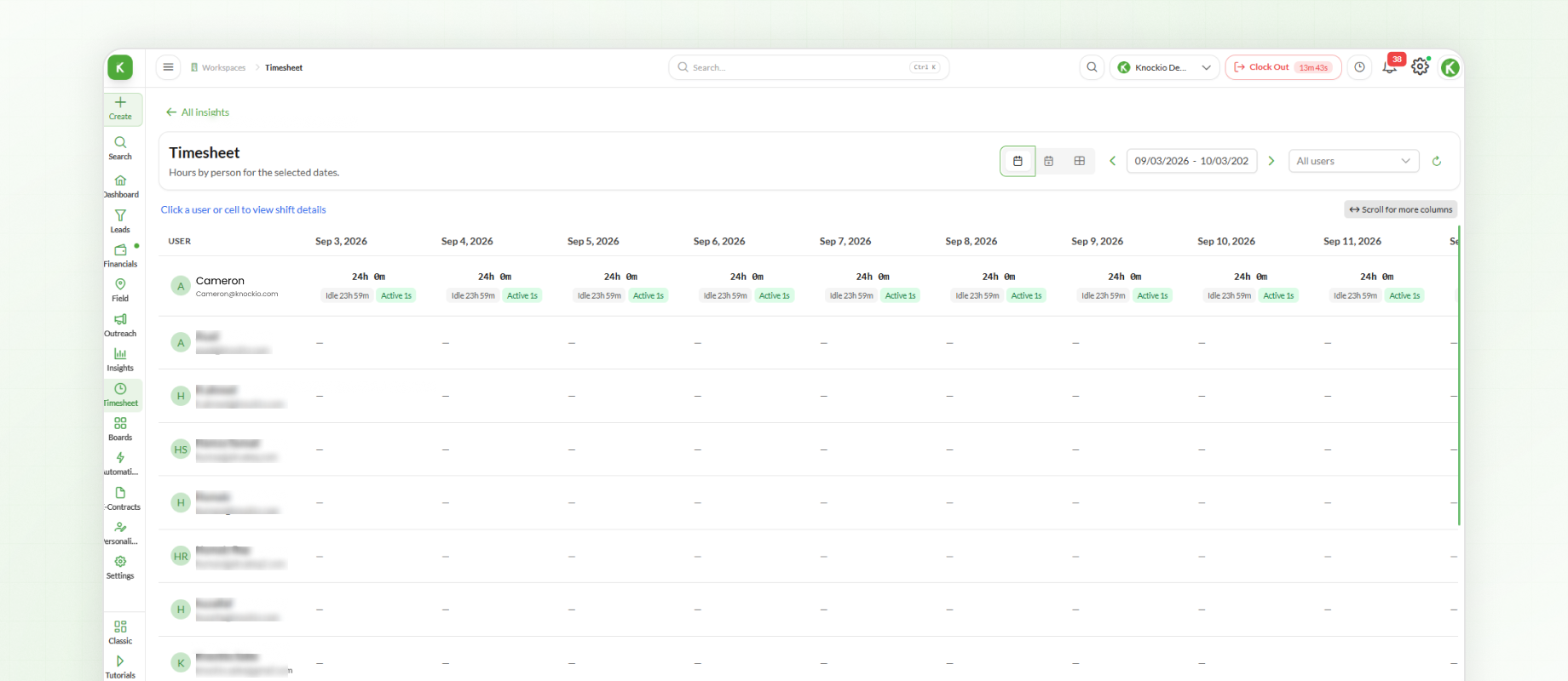 Viewing Team Timesheet